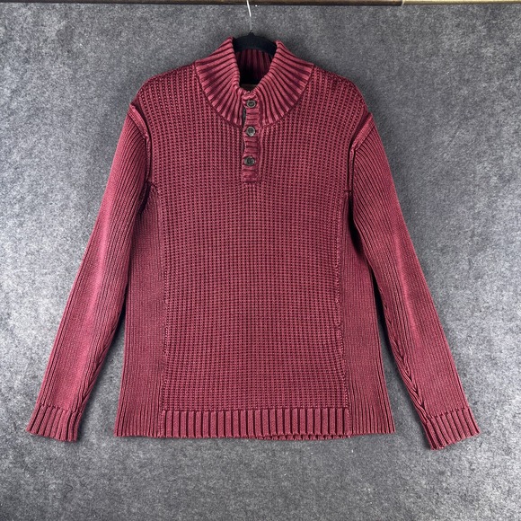 Carbon 2 Cobalt Sweater‎ Mens Medium Burgundy Knit Henley Pullover Heavyweight - Picture 1 of 14